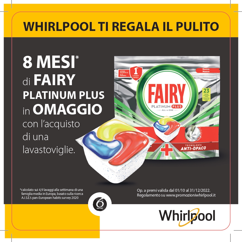 Whirlpool Una Fornitura Di 8 Mesi Di Fairy Platinum Plus Whilma